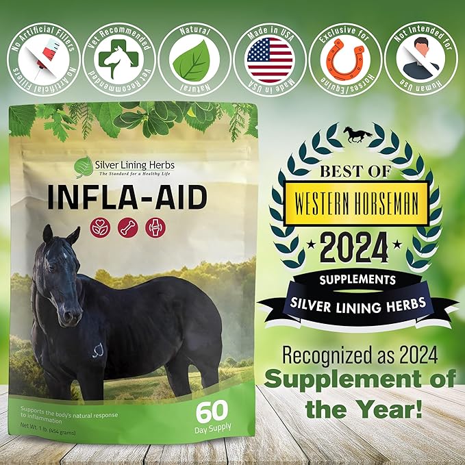 Silver Lining Herbs Infla-Aid for Horses – Natural Anti Inflammatory Supplement for Inflammation Relief – Supports Recovery, Comfort, and Mobility in Muscles, Tendons & Joints – 1 lb Bag (60 Servings)