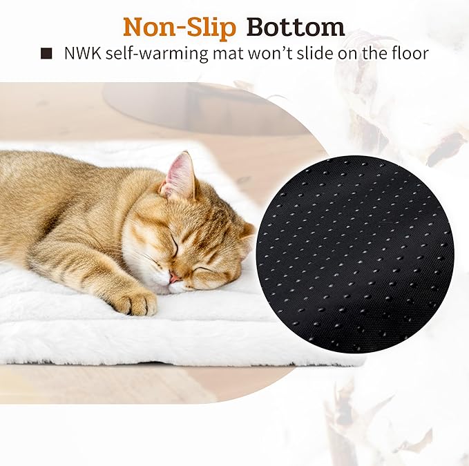 NWK Pack of 4 Fluffy Self Warming Cat Mat, Cat Blanket, Thermal Dog Mat, Washable, Non-Slip Bottom for Sofa & Crate & Kennel & Car Seat (Creamy White, Medium (27'' X 18.5'' X 0.7''))