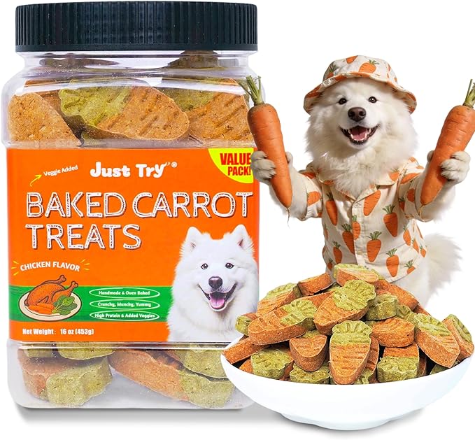 Just Try 10.58oz Baked Carrot Treats Dog Biscuits Chicken Flavor with Carrot & Broccoli Rich in Dietary Fiber Training Treats Healthy Dog Treats