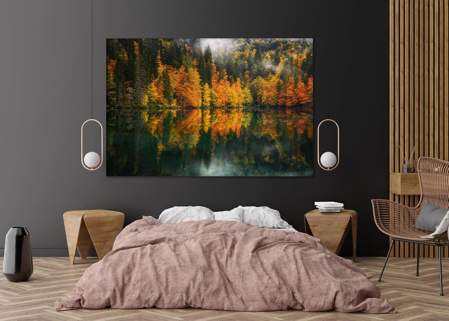Nature Wall Art Prints - Ocean Forest Mountain Lake Canvas Landscapes - Small to Extra Large Living Room Bedroom Kitchen Bathroom Décor (Autumn by the Lake, 24L" x 36W")