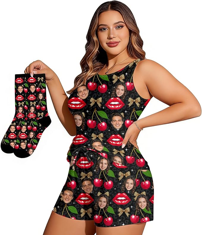 D-Story Personalized Pajamas with 1-8 Faces for Women Men, Custom Christmas Pjs, Pajamas Gifts For Family,Cat Mom,Dog Mom