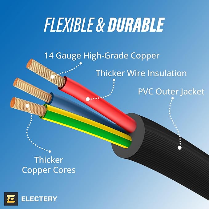 6 ft Heavy Duty Appliance Extension Cord, 14 AWG, 15A 125V 1875W, 3 Prong Flat Plug, ETL Listed, Short Power Extension Cable for Air Conditioner, Refrigerator, Microwave, Indoor Use, Black