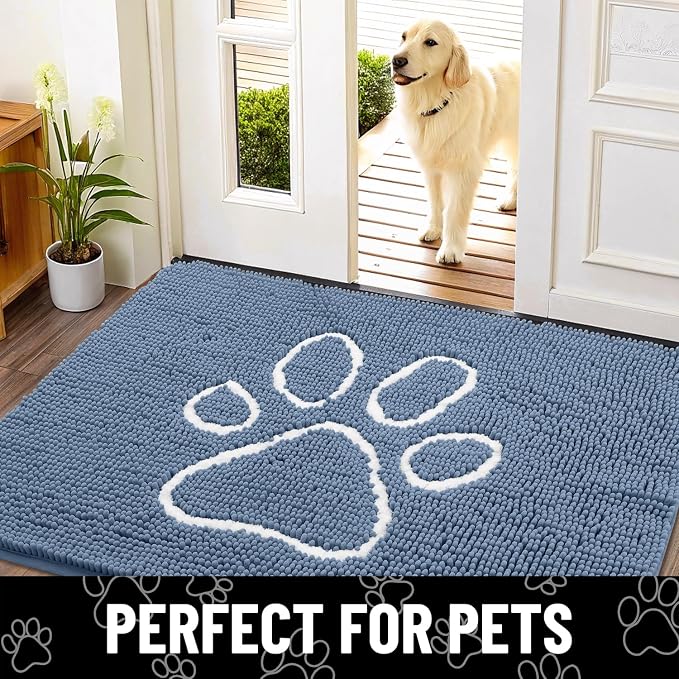 Smiry Dog Door Mat for Muddy Paws, Absorbent Dirt Trapper Non Slip Quick Dry
