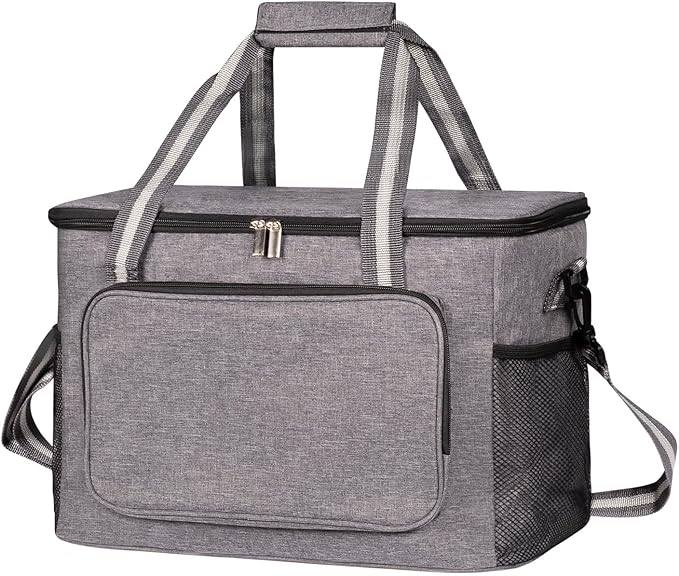 iknoe Large Cooler Bag Collapsible, 24L Insulated Bags, Leakproof Lunch Cooler Tote with Multi-Pockets for Adult Insulated Thermal Bag for Beach, Picnic, Office Work, Grey 36-Can