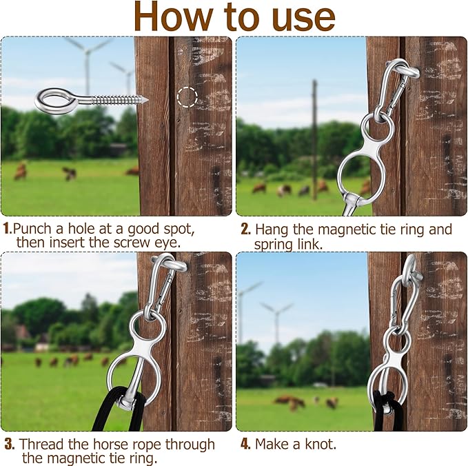 3PCS Horse Tie Ring, Safe Tie Horse Supplies, Humane Way Tie Ring, Magnetic Ring for Tying and Retracting, Helps Horse Pull Back and Releases Stress from The Horse