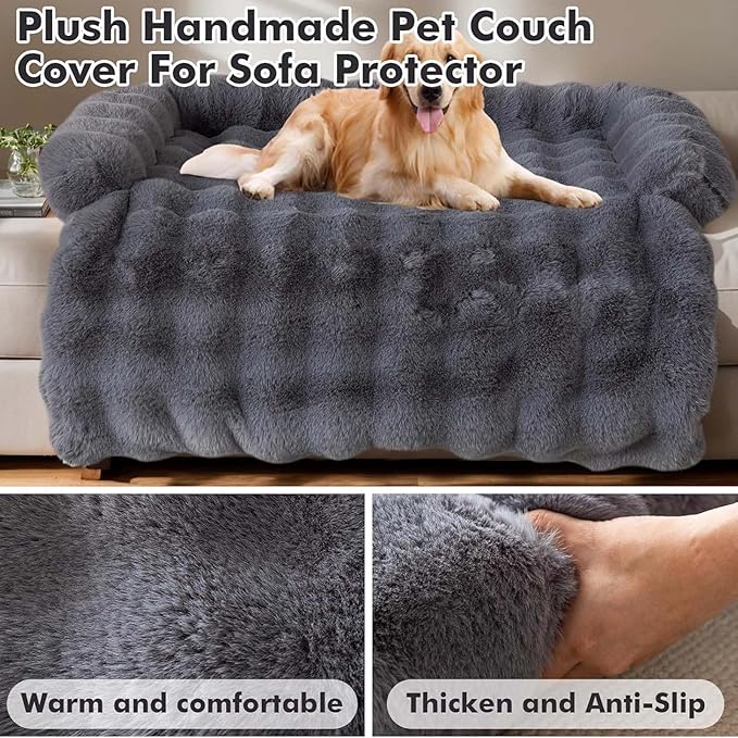Pet Couch Covers for Sofa, Cat Dog Couch Cover Protector, Dog Bed Mat for Sofa Couch Furniture Protector Cream Square Plaid Cozy Dog Couch Cover