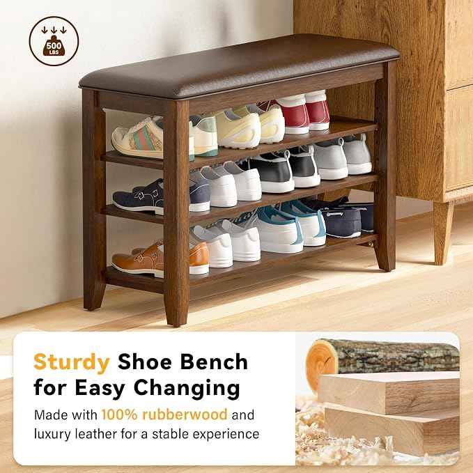 Shoe Bench Storage Rubberwood