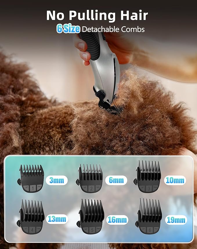 Dog Grooming Kit Low Noise,Cordless 4 in 1 Dog Clippers for Grooming Rechargeable Pet Cat Hair Trimmer with 2 Speed,6 Guards,Scissors,Comb for Small Medium Large Pets Dogs Cats Thick Hair Sliver