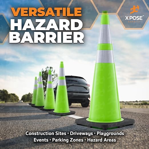 Xpose Safety 36" Lime Traffic Cones 6" & 4" Reflective Collar - Bulk Half Pallet 125 Pack - Premium PVC Safety Cone for Parking, Caution, Construction, Road Crews, Emergency Vehicle - DOT Approved
