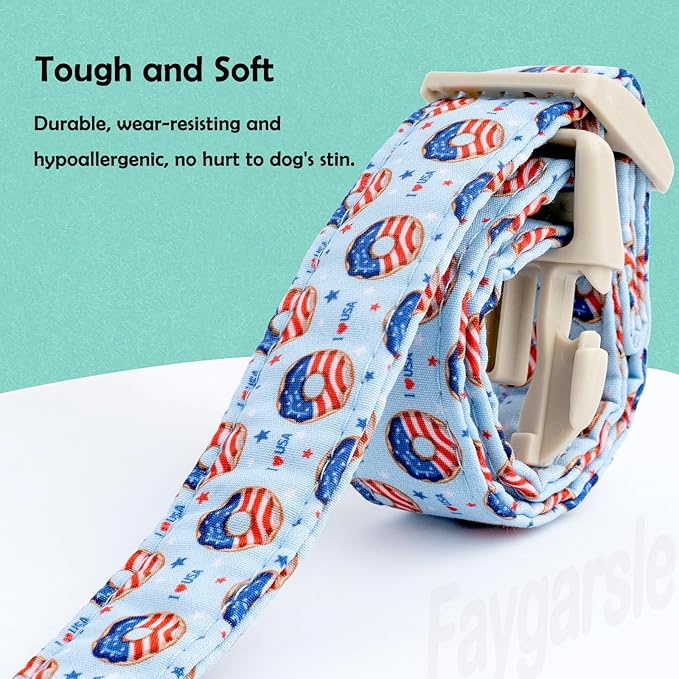 Faygarsle Patriotic Dog Collar, 4th of July Design, American Flag Pattern, Light Blue Summer Design for Small Medium Large Dogs L