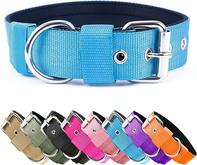 Heavy Duty Tactical Dog Collar - 1.5" Width Military Durable Thick Nylon with Adjustable Metal D Ring & Buckle Working Training K9 Collar for Medium Large Dogs (XL(23"-26"), Light Blue)