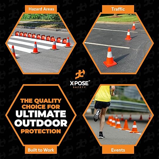Xpose Safety 12 Inch Orange Traffic Cones with 4" Collar - 48 Pack Multipurpose PVC Plastic Safety Cone for Parking, Soccer, Caution, Kids and Construction - DOT Approved