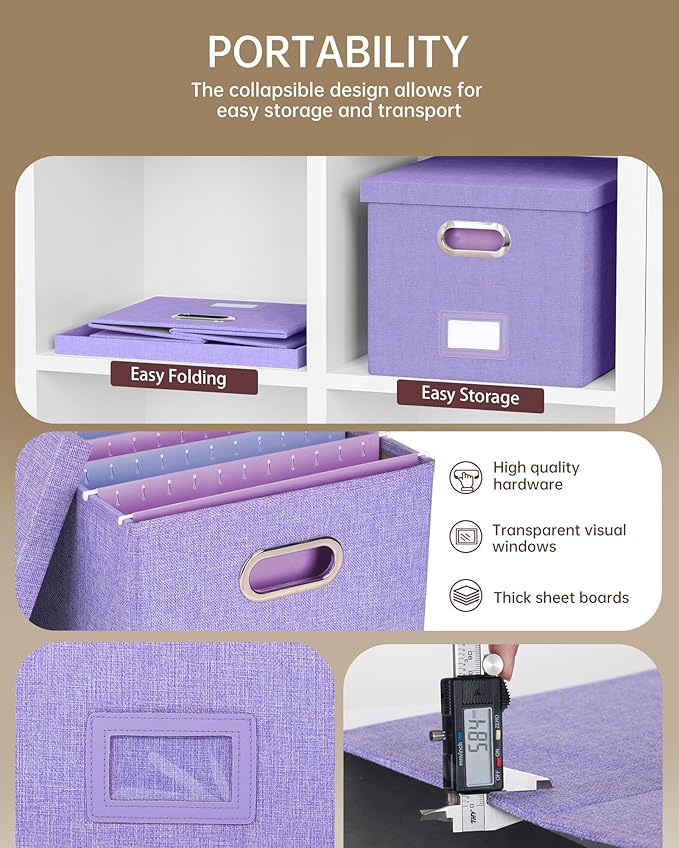 Oterri File Organizer, File Box, File Cabinet for Letter File Folder Storage, Hanging File Organizer for Office/Decor/Home,Document Organizer, 1 Pack, Lavender-Box Only