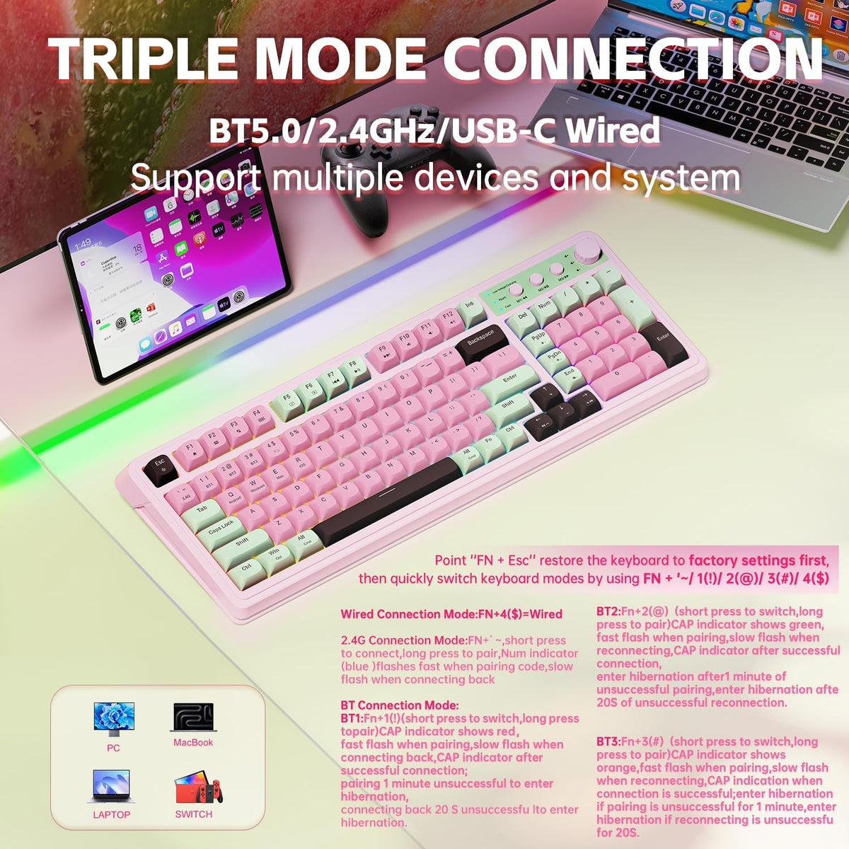 AULA Keyboard, Wireless Gaming Keyboard Creamy Bluetooth Computer Keyboards