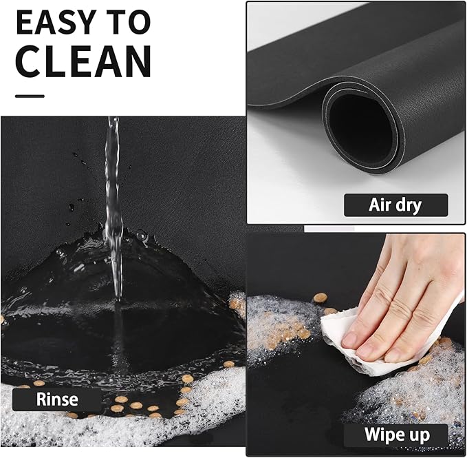 Dog Food Mat - Absorbent Cat Mat for Food and Water, No Stains Pet Feeding Bowl Mat, Easy to Clean Pet Placemats, Quick Dry Dog Water Dispenser Mat for Messy Drinkers | Paw Black 24"x 36"