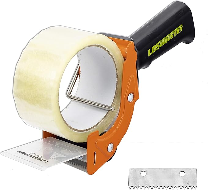 Rapid-Replace Packing Tape Dispenser Gun with Tape and Extra Blade, 2IN(50mm) Lightweight Ergonomic Industrial Handheld Tape Cutter for Carton, Packaging and Box Sealing (Orange)