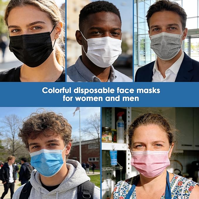 NNPCBT 5 Color Disposable Face Masks 100 Pack, 3-Ply Breathable Mask