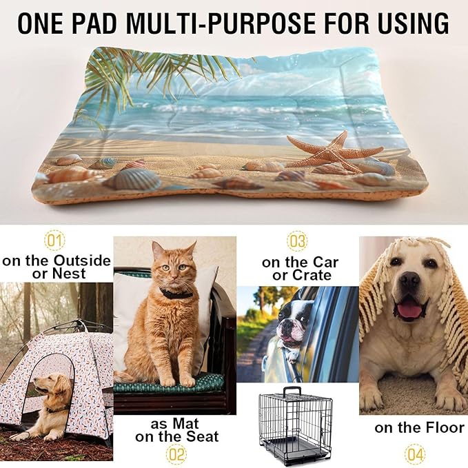 Sea Starfish Beach Dog Bed Cat Bed with Non-Slip Bottom, Kennel Bed Crate Soft Pet Bed Mattress Washable Pets Bed Pad for Small Medium Large Dogs Cats,36x24in