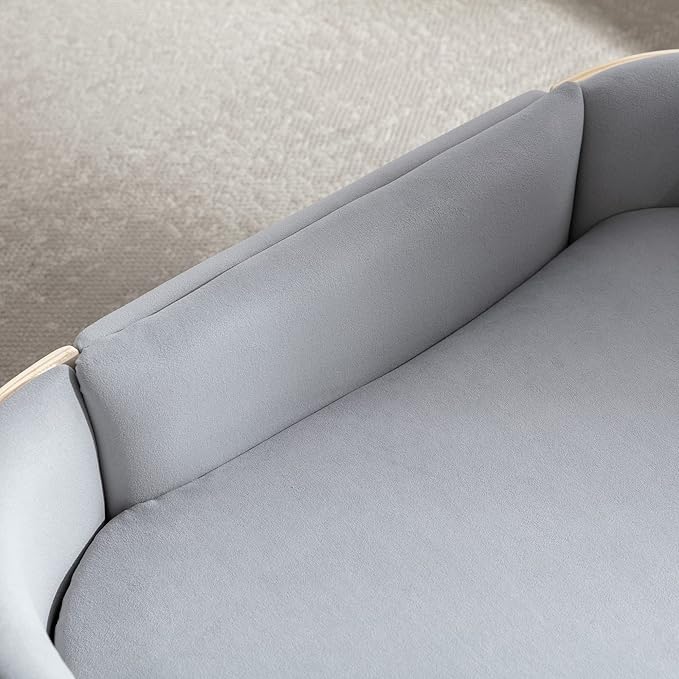 Scandinavian Style Elevated Dog Bed, Pet Sofa with Solid Wood Frame & Walnut Bent Wood Back, Orthopedic Support, Removable Washable Velvet Cover, Small Size, Light Grey