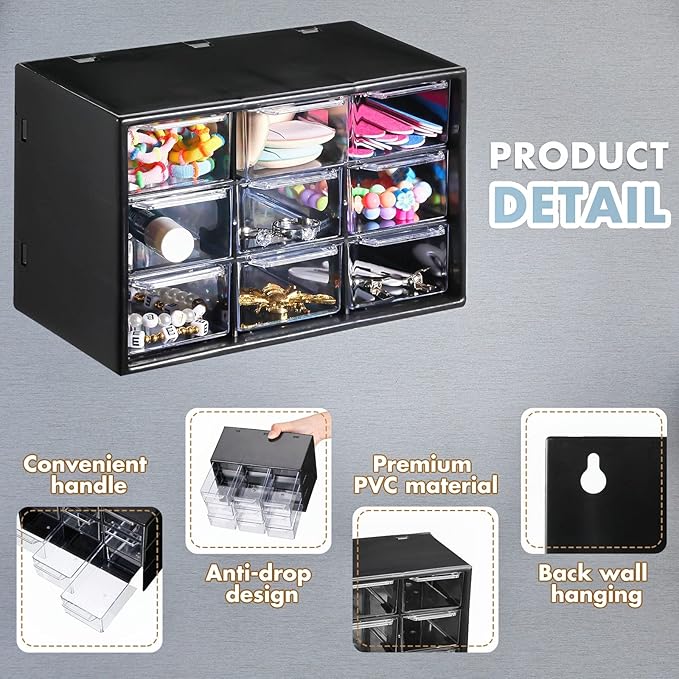 Amyhill 6 Pcs Mini Drawer Organizer Small Organizer with 9 Drawers Plastic Desktop Craft Storage Box for Office Home Room Jewelry Cosmetics Collection(Black)