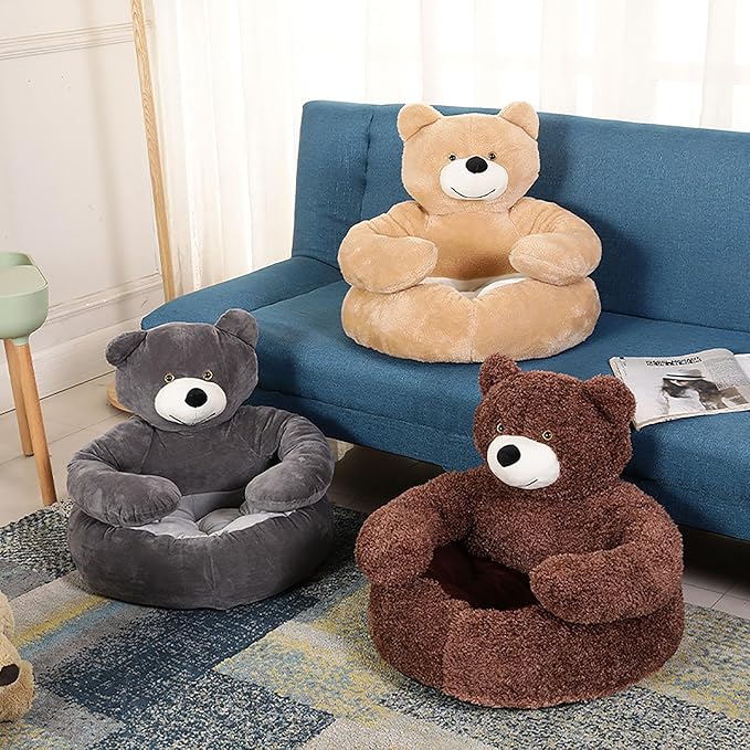 Dog Sofas & Chairs, pet Shape Sofa, Slip Resistant Dog cat Furniture, Adorable Bear Shaped Pet Sofa Bed, Washable Dog cat Couch, Plush Soft Couch for Dogs and Cats XL(bottomDiameter77cm) Grey