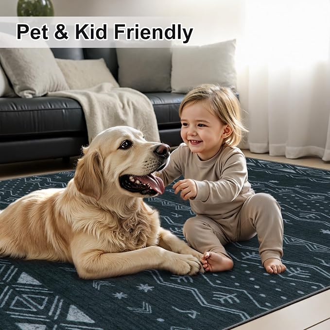 SERISSA Hallway Runner Rug, Soft Low-Pile Geometric Indoor Long Carpet