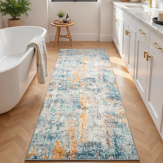 Runner Rug for Kitchen Hallways Runner Rug Non Slip 2'6''x8' Washable Blue Long