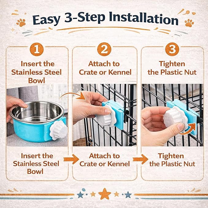 HERCOCCI 2 Pack Dog Crate Bowls, Hanging Removable Stainless Steel Food and Water Bowls for Puppies, Small Dogs, Cats, Rabbits & Ferrets (Blue, Red)