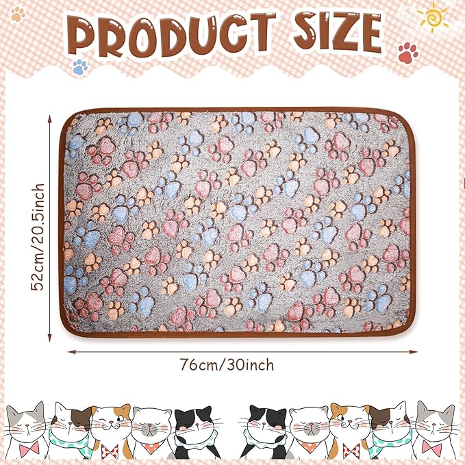 Tatuo 4 Pcs Dog Blanket for Pet Cat Blankets Indoor Puppy Teething Stuff Toys Paw Print Fleece Soft Blanket Sleep Mat for Guinea Pig Cage(Black,Midwest (24 x 47 Inch),Square)