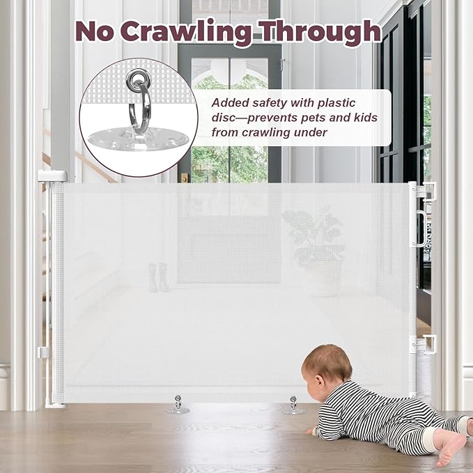 Retractable Baby Gates 2 Pack, 55" Wide Mesh Dog Gate Indoor, 34" Tall Gate for Stairs Doorways Hallways Deck, Child Pet Safety Gate for Indoor Outdoor Home Use, White