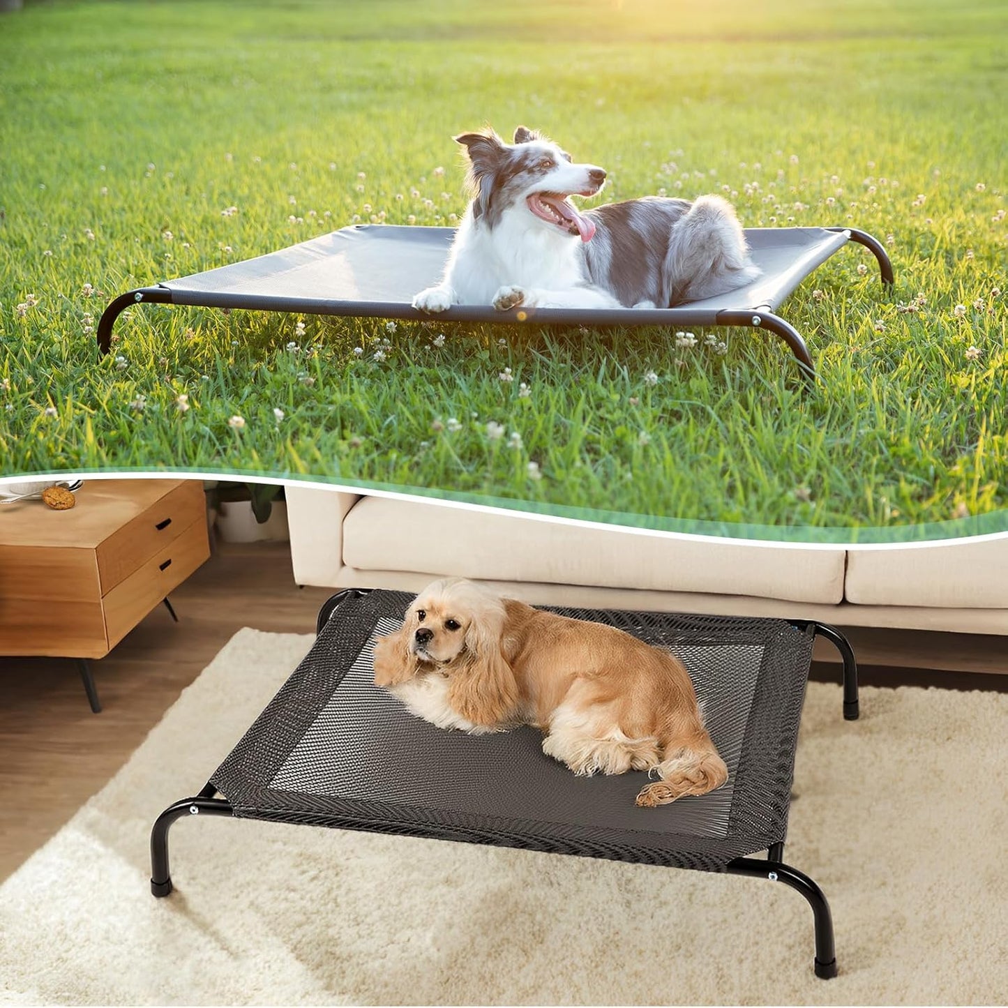 Cooling Elevated Dog Bed for Extra Large Dogs with Non-Slip Floor Protectors & Breathable Mesh, XL Raised Indoor & Outdoor Dog Cot Hammock, 54" L x 35.5" W x 8" Th, X-Large, Grey