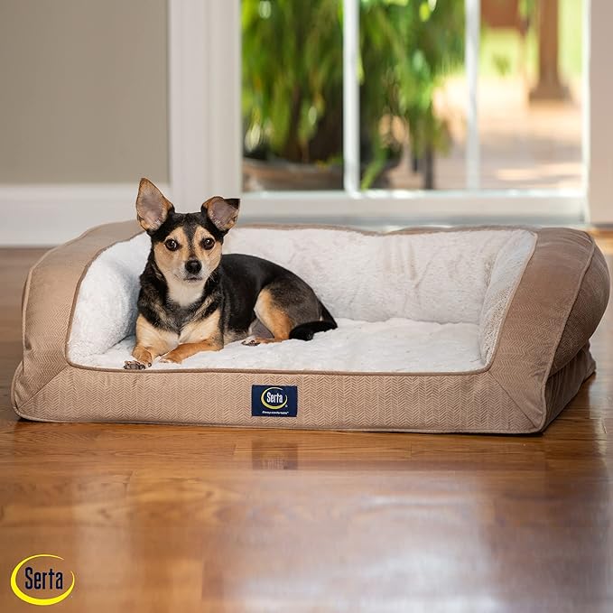 Serta Orthopedic Quilted Couch Dog Bed for Pets – Desert Sand (Small)