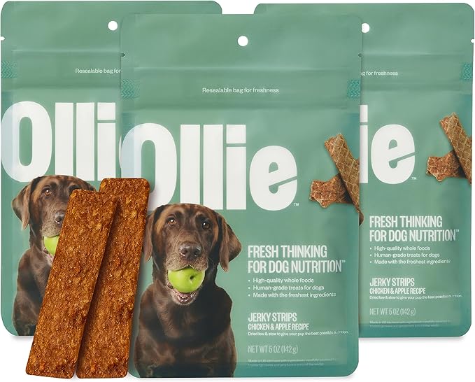Ollie Belly Rubs Dog Probiotic Chews - Probiotics for Dogs and Ollie Chicken and Apple Recipe Jerky Dog Treats - Dog Jerky Treats All Natural