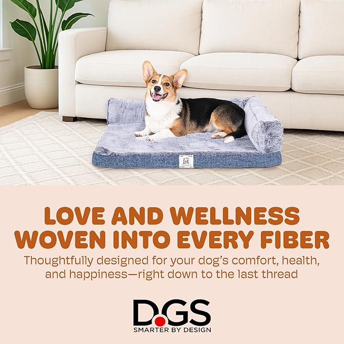 Dog Gone Smart Chill Kuzzi Dual Bolster Crate Pad - Washable Dog Bed Infused with Far Infrared Rays (FIR) - Supportive Plush Cushion for Crates, Travel, and Recovery - Slate Grey, Large 22 x 35 Inches
