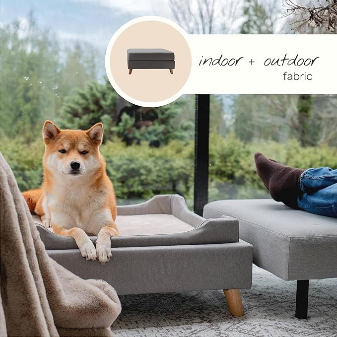4 Cats & Dogs Otto Pet Ottoman – 3-in-1 Ottoman with Sunken Dog Bed, Foldable Legs, 35.5" x 15.75" x 18.5", Soft Cushion, Engineered Wood, Sisal Rope – Stylish & Functional Small Space Pet Furniture