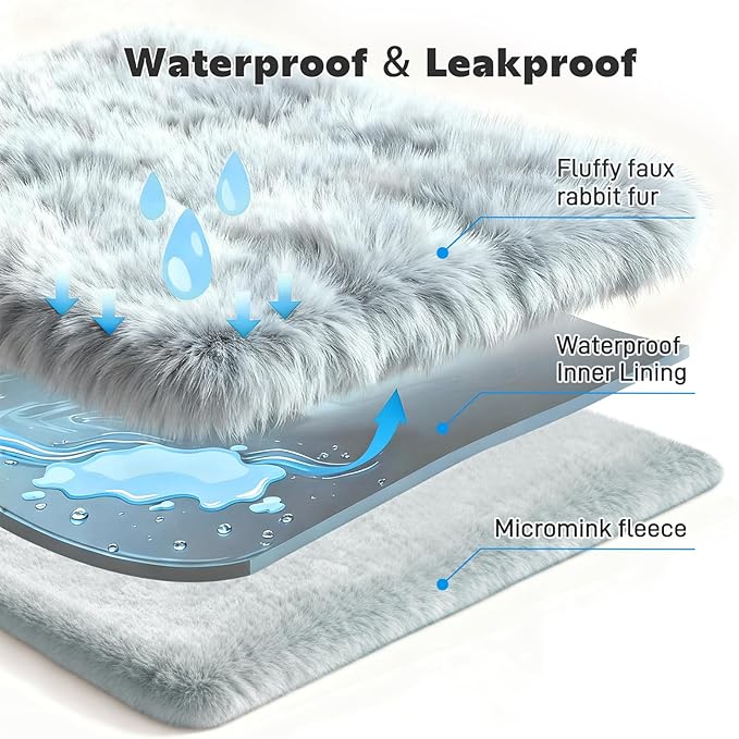 Waterproof Dog Blanket for Sofa Bed Couch, Couch Cover Blanket Fluffy Faux Rabbit Fur Reversible Furniture Protection, Pet Blanket for Medium Large Dogs Cats