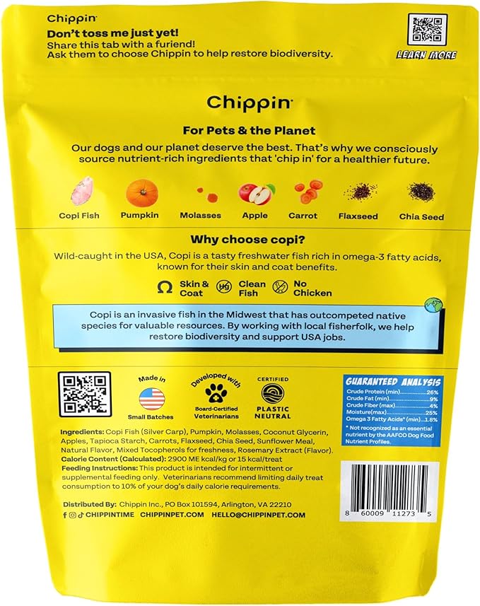Chippin Dog Treats, Healthy Soft Chewy Treats with Fish Protein & Pumpkin, Grain Free Dog Treats for Training or Rewards for Small, Large Dogs, Natural Ingredients for Sensitive Stomach, 4 Pack