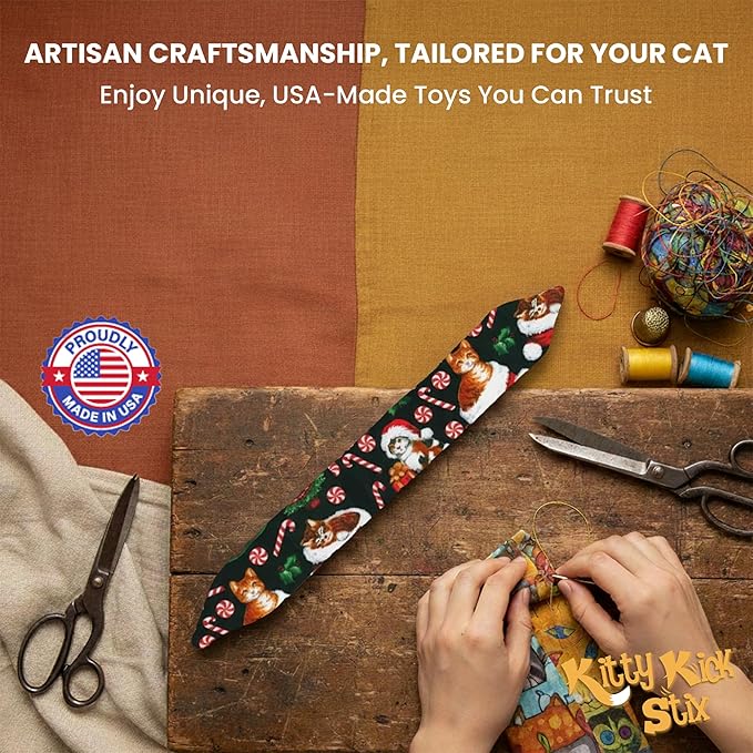 Kitty Kick Stix 15" Catnip Kicker Toy – Set of 2 | Handmade in USA | Interactive Cat & Kitten Toy | Durable Kicker Packed with 100% Potent Catnip for All Breeds (Christmas Mix)