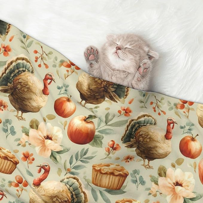Waterproof Dog Blanket Soft Pet Blanket for Puppy Cat, Fleece Cat Throw Blankets for Furniture Bed Couch Sofa Reversible - Turkey and Thanksgiving 2