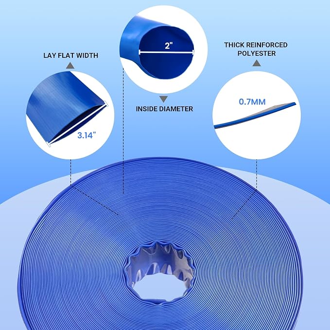 Poolvio Backwash Hose 2" x 100 ft, Tear-Resistant & Leak-Free