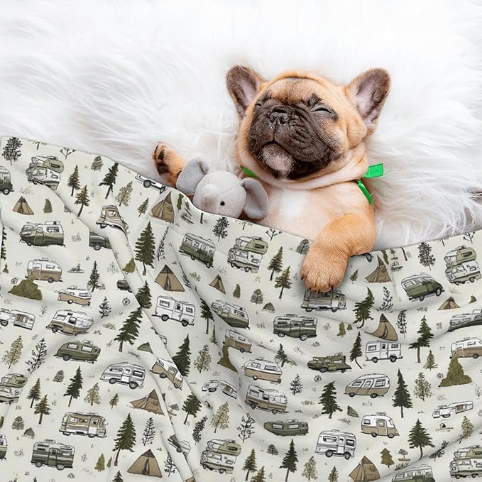 Waterproof Dog Blanket Soft Pet Blanket for Puppy Cat, Fleece Cat Throw Blankets for Furniture Bed Couch Sofa Reversible - Camp Van 2