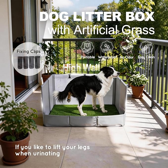 Dog Grass Pad with Tray Foldable Dog Litter Box High Walls, Odor Free Artificial Grass for Dogs Potty, Pee Pad Holder, Seamless, No Assembly, Waterproof, Easy Clean, Portable for Travel