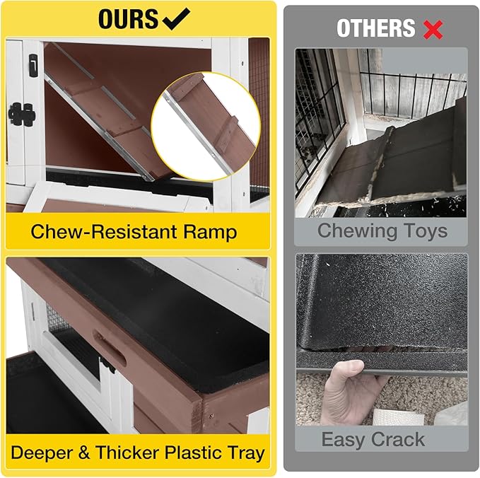 Aivituvin 36" Rabbit Hutch Bunny Cage Indoor Outdoor Guinea Pig Cage 2 Story Wth Trap Door, 2 Tray,Wheels,Brown