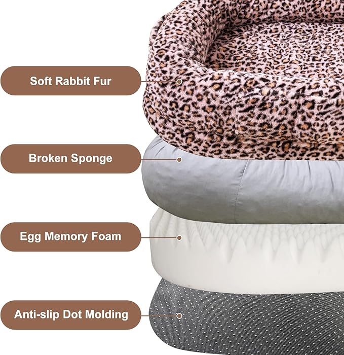 Human Dog Bed for Adult,70"x38"x10" Extra Large Human Pet Bed,Orthopedic Washable XL Dog Bed with Memory Foam (Pink Leopard Print)