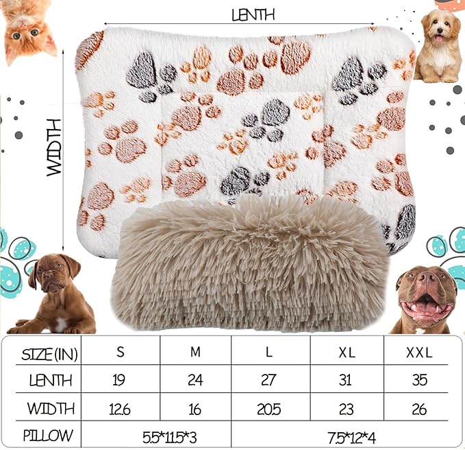 Crate Mat With Pillow, Warm Kennel Liner Blanket Plush Bed for Large Dogs, Mattress for Pet Dreams 35x26 Inches