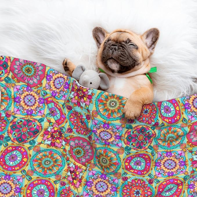 Boho Throw Blanket - Colorful Bohemian Floral Blanket for Dog Cat Pet Blankets 40x30 for Couch Sofa Bed