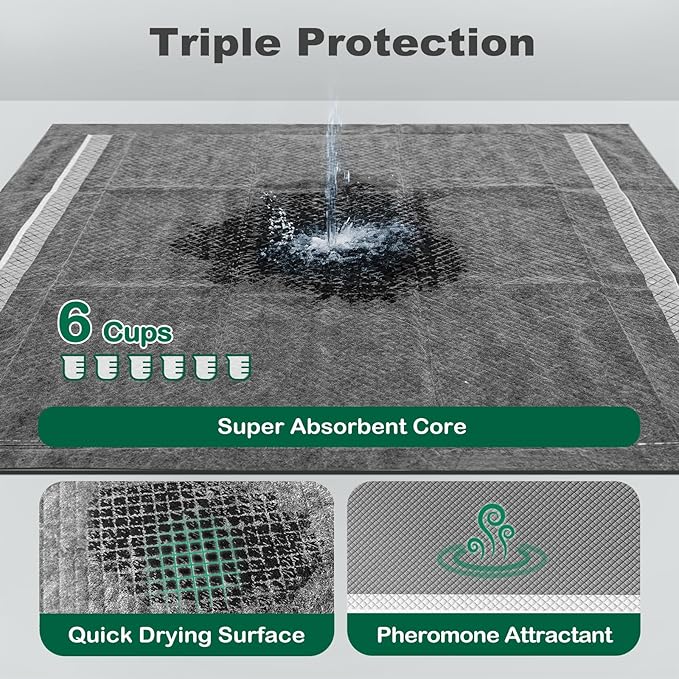 MIZOK Pee Pads for Dogs Charcoal, 28"x30" Large Wee Wee Pads for Dogs, Superior Odor Protection, Super Absorbent & Leak-Proof, Puppy Pads with Adhesive Tabs, Thick & Heavy (40 Counts)