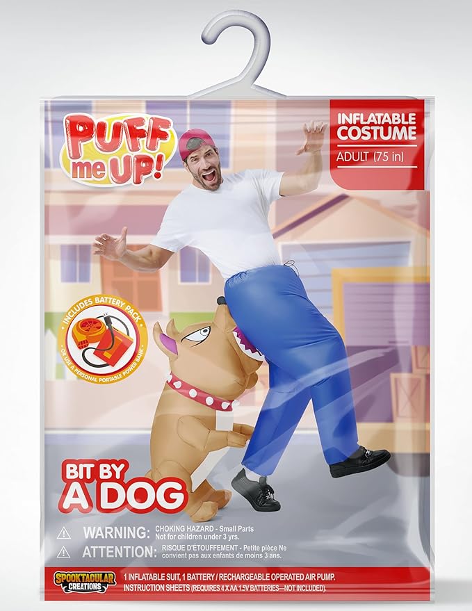 Spooktacular Creations Inflatable Dog Costumes for Adults, Biting By a Bulldog Blow up Outfit for Halloween Themed Parties