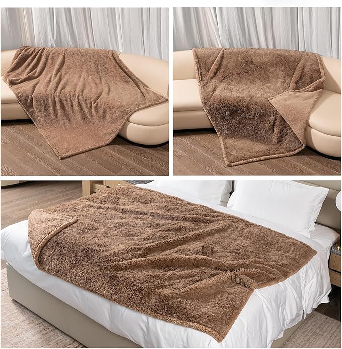 Brown Dog Blanket Waterproof Calming Pet Blankets Fluffy Long Faux Fur Pets Couch Throw Blankets for Cat Love Bed Cover Washable(Brown,M-57x40in)