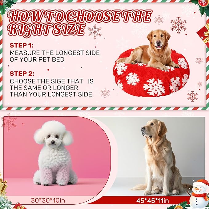 Oudain Dog Bed Cover 45 x 45 x 11 Red Snowflakes Waterproof Round Dog Bed Cover Replacement Washable for Round Dogs Beds Valentine's Day Christmas Winter Decor Scratch Resistant Mattress Protector